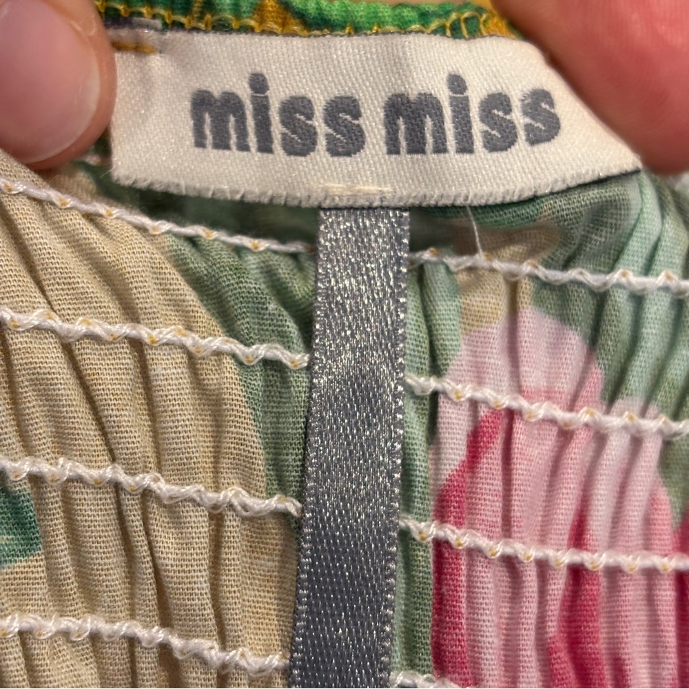 Miss Miss Tiered Floral Maxi Sundress Pink Gold Stretch Cotton Tropical sz M - Picture 6 of 9